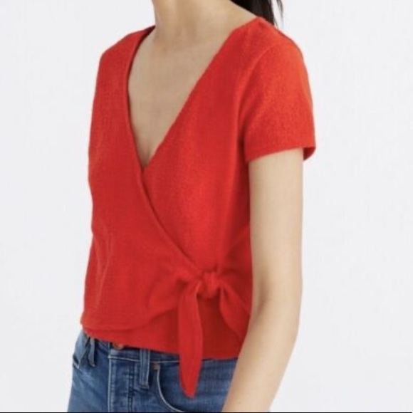 Texture & Thread Short-Sleeve Wrap Top - Picture 3 of 4